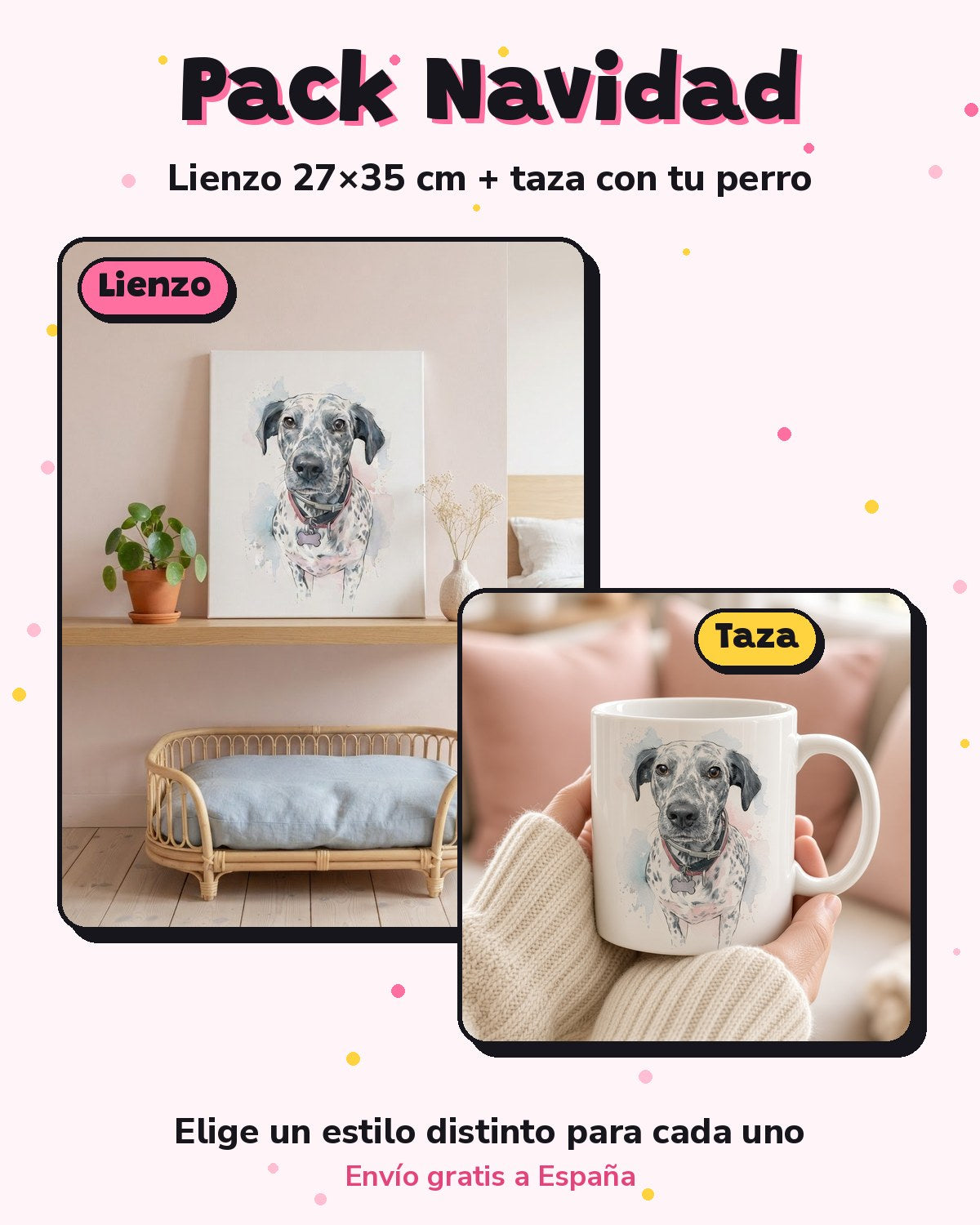 Pack Navidad estilo acuarela: lienzo 27x35 cm + taza (imagen ilustrativa creada con IA)