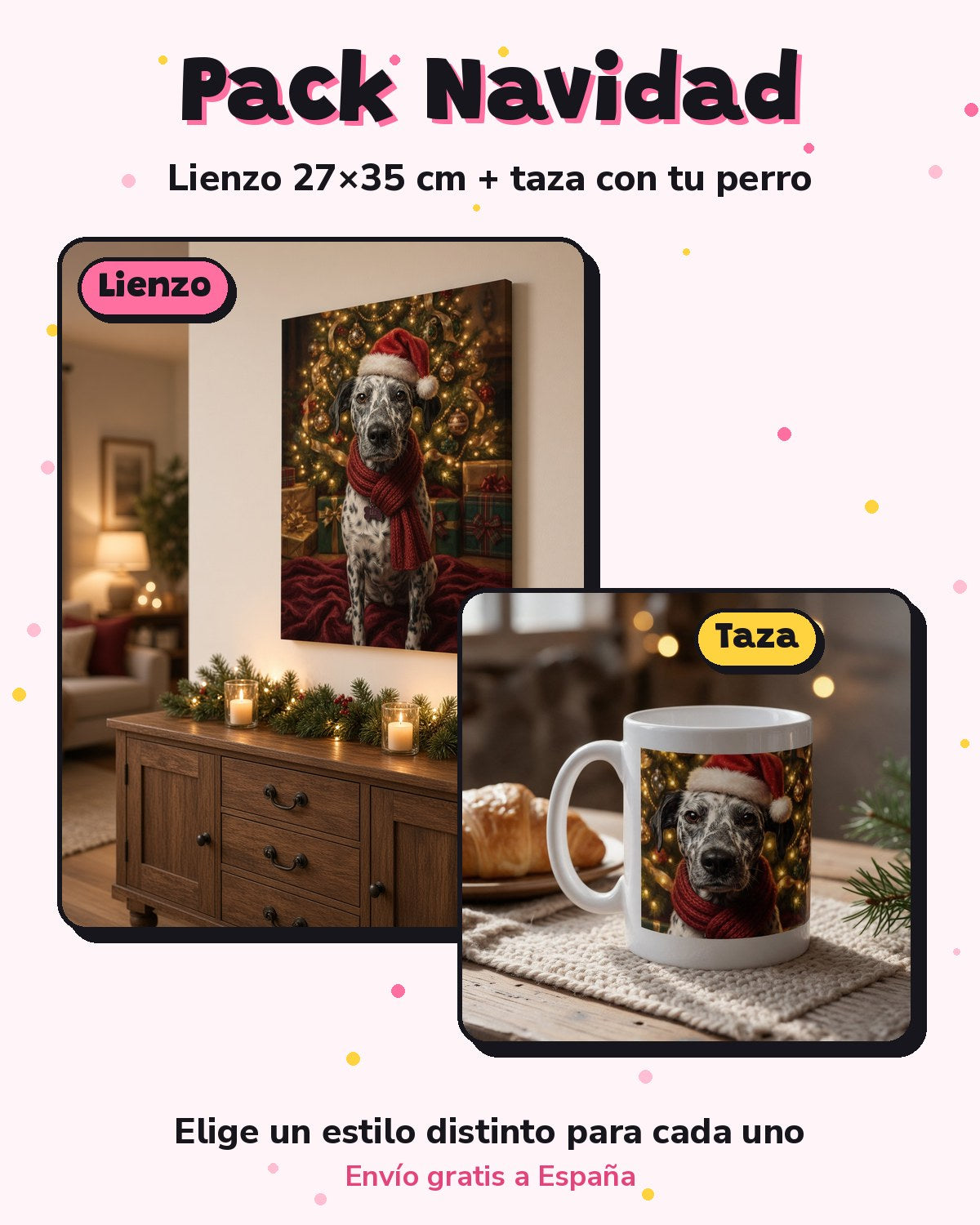 Pack Navidad estilo navideño: lienzo 27x35 cm + taza (imagen ilustrativa creada con IA)