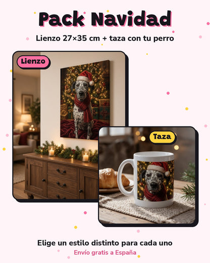 Pack Navidad estilo navideño: lienzo 27x35 cm + taza (imagen ilustrativa creada con IA)